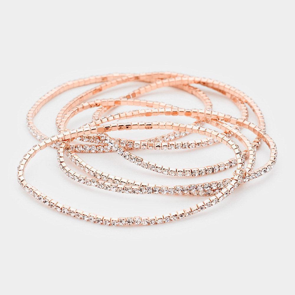 Rose Gold 6PCS Rhinestone Stretch Evening Bracelets - Jewelry Store by Erik Rayo