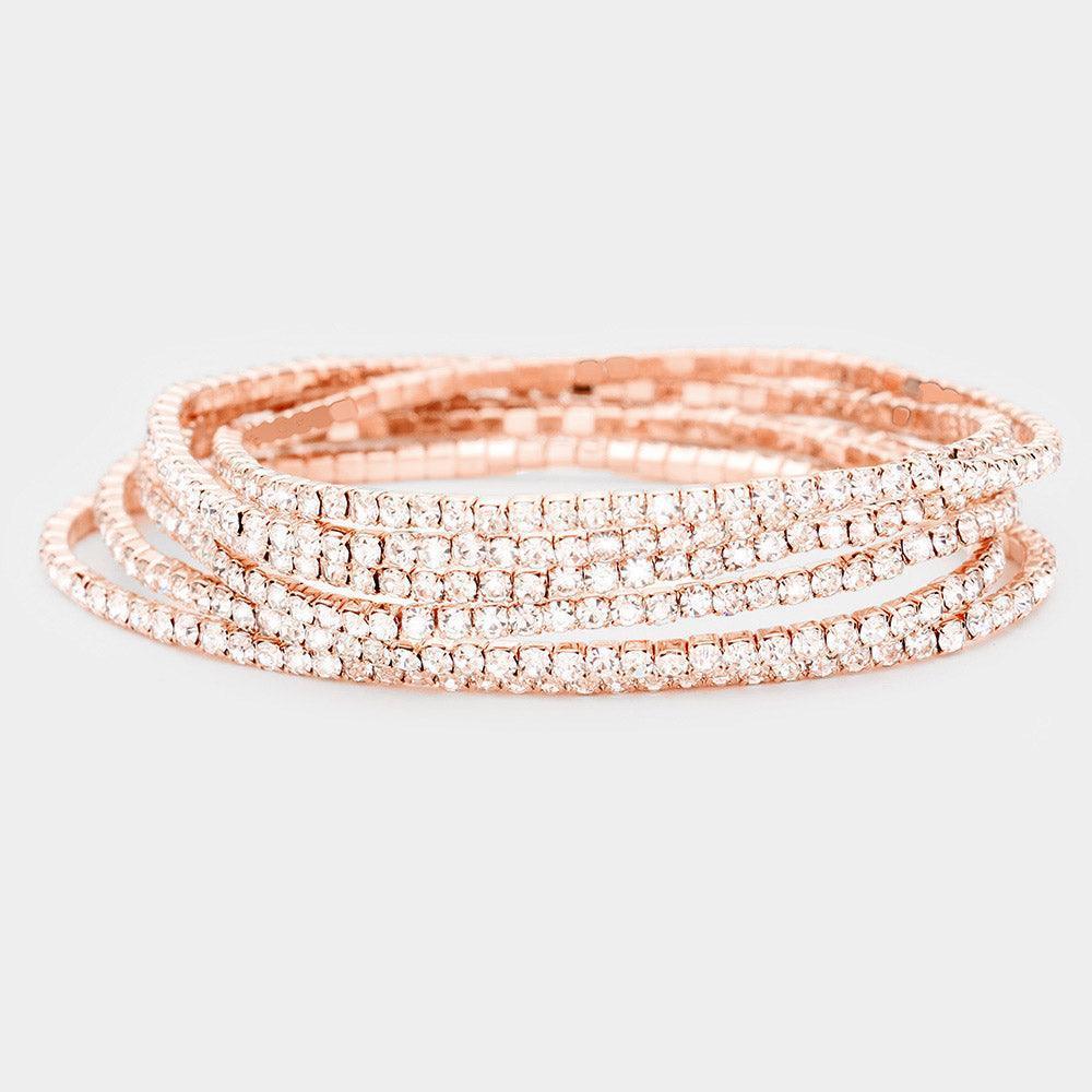 Rose Gold 6PCS Rhinestone Stretch Evening Bracelets - Jewelry Store by Erik Rayo