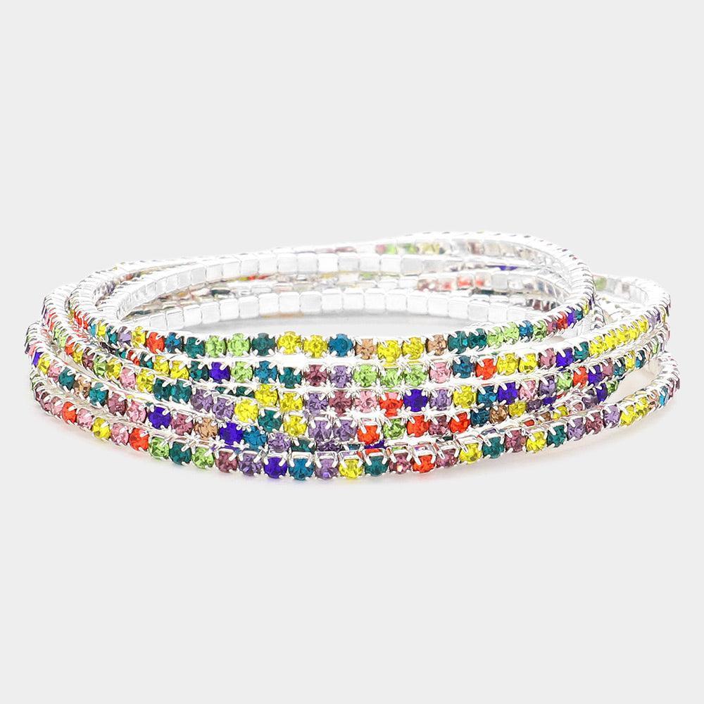 Silver 6PCS Rhinestone Stretch Evening Bracelets - Jewelry Store by Erik Rayo