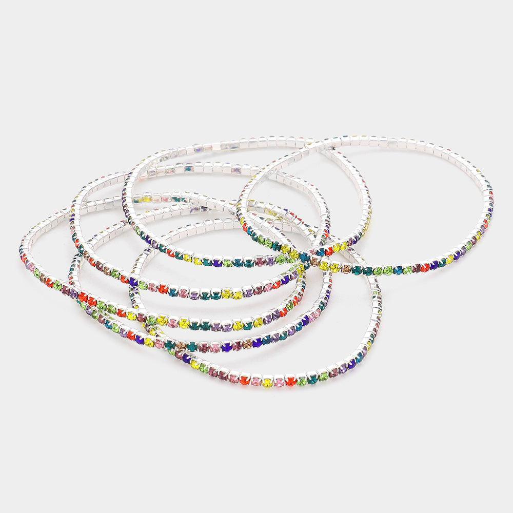 Silver 6PCS Rhinestone Stretch Evening Bracelets - Jewelry Store by Erik Rayo
