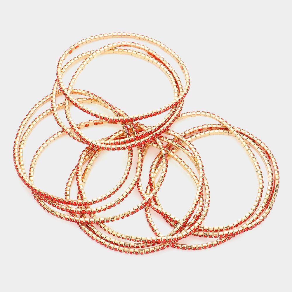 Red 12PCS - Stackable Rhinestone Stretch Evening Bracelets - Jewelry Store by Erik Rayo