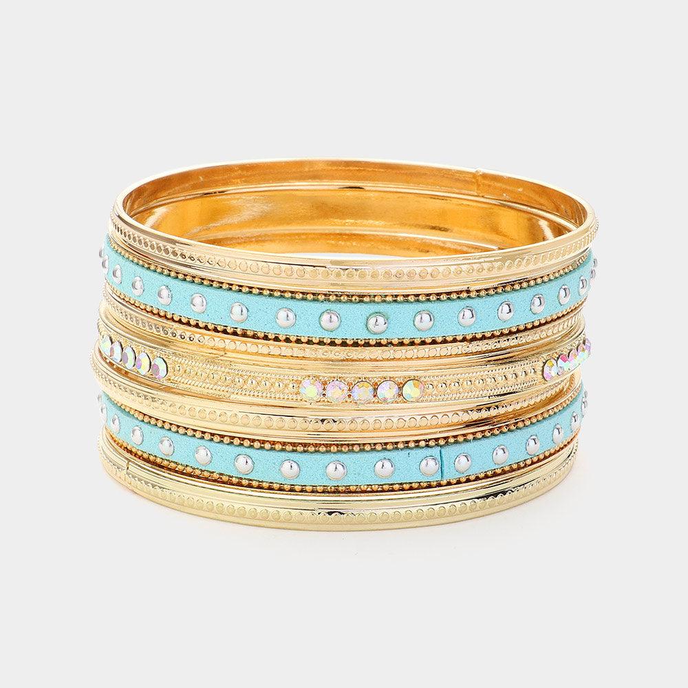 Turquoise 7PCS  MultiLayered Faux Suede Studded Bracelet