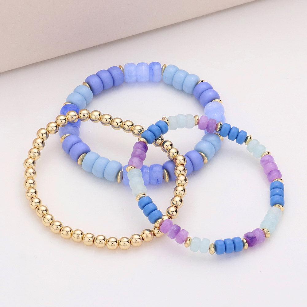 Blue 3PCS Bead Metal Ball Stretch Bracelets - Jewelry Store by Erik Rayo