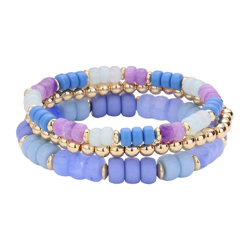 Blue 3PCS Bead Metal Ball Stretch Bracelets - Jewelry Store by Erik Rayo