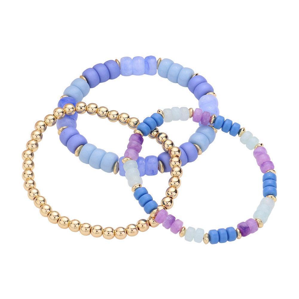 Blue 3PCS Bead Metal Ball Stretch Bracelets - Jewelry Store by Erik Rayo