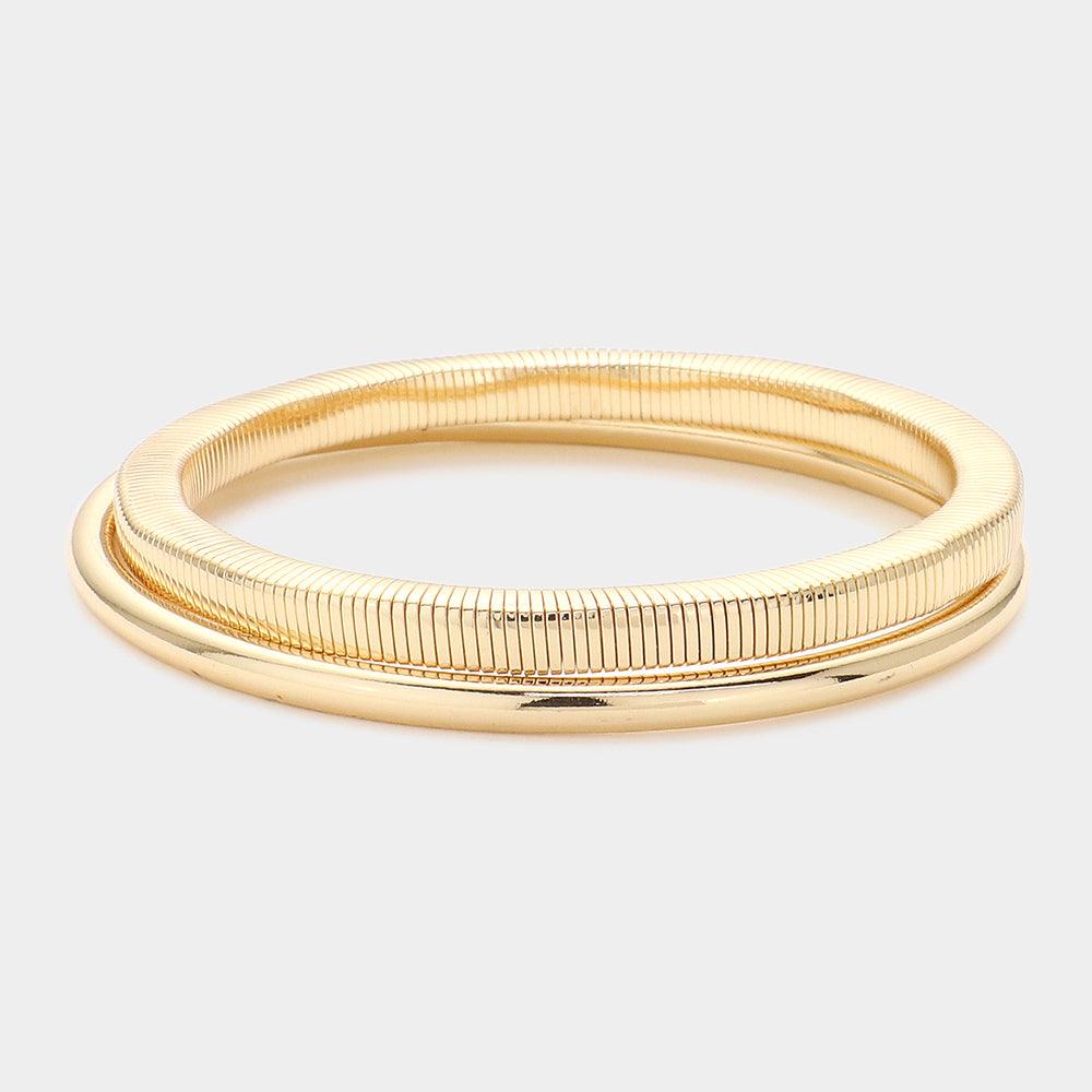 Gold 2PCS  Metal Double Layered Bangle Bracelets