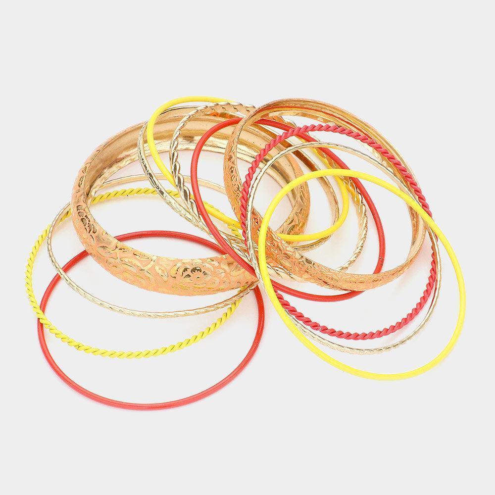 Orange 12PCS Mixed Floral Pattern Bangle Bracelet - Jewelry Store by Erik Rayo