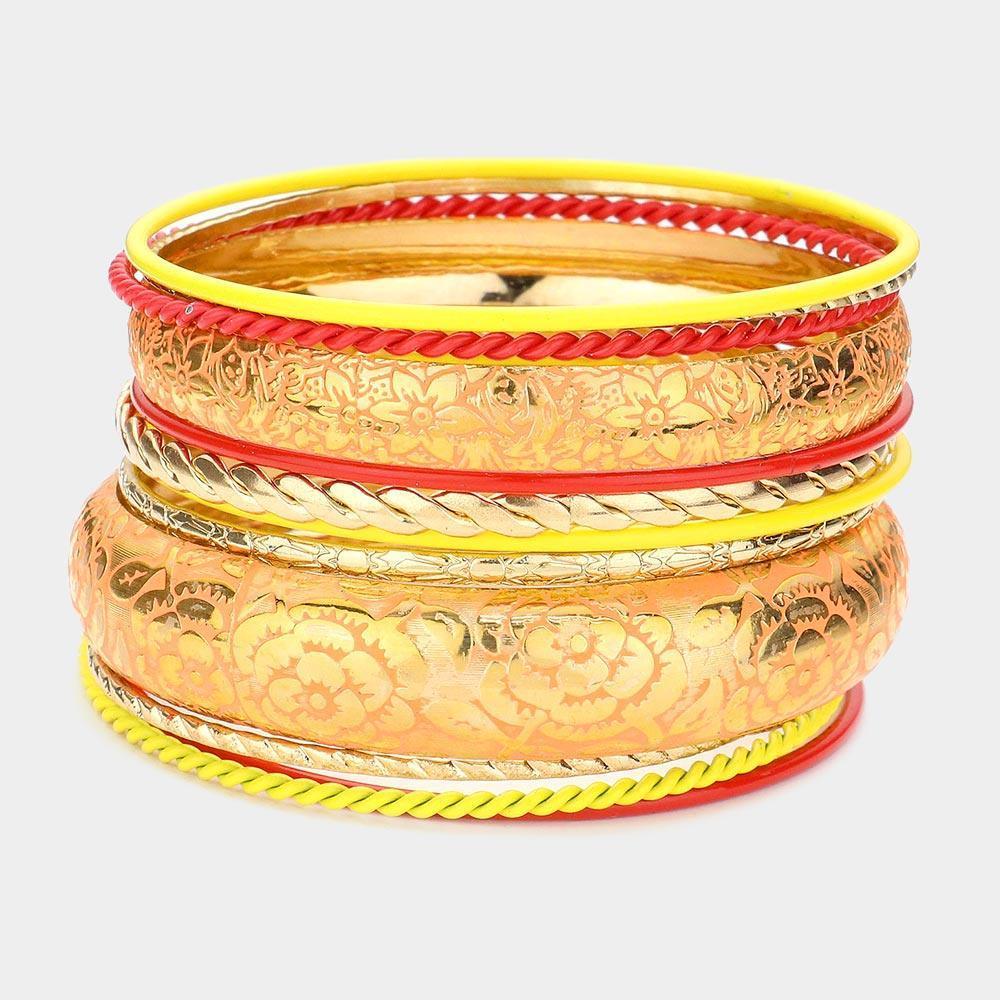 Orange 12PCS Mixed Floral Pattern Bangle Bracelet - Jewelry Store by Erik Rayo