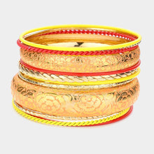 Load image into Gallery viewer, Orange 12PCS  Mixed Floral Pattern Bangle Bracelet
