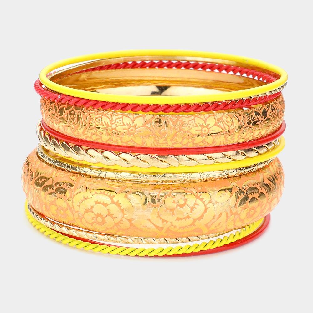 Orange 12PCS  Mixed Floral Pattern Bangle Bracelet