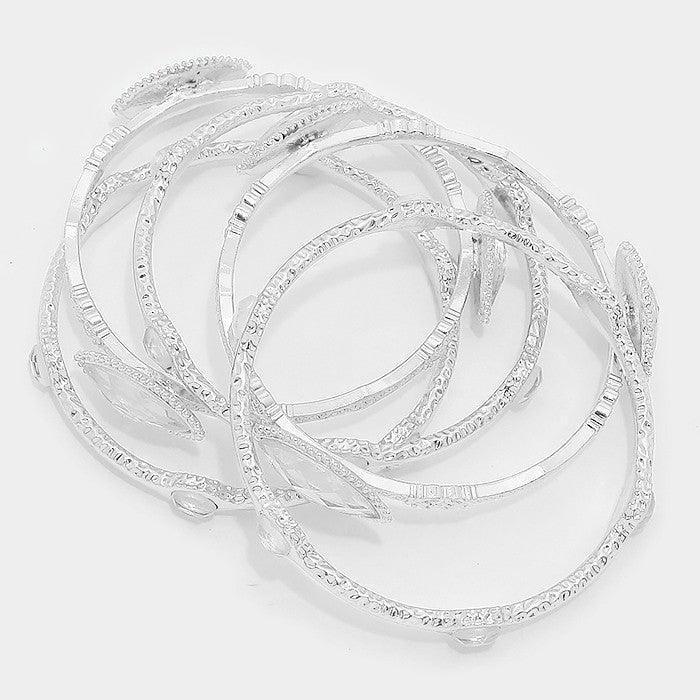 Silver 5PCS Marquise crystal rhinestone stack evening bracelet - Jewelry Store by Erik Rayo