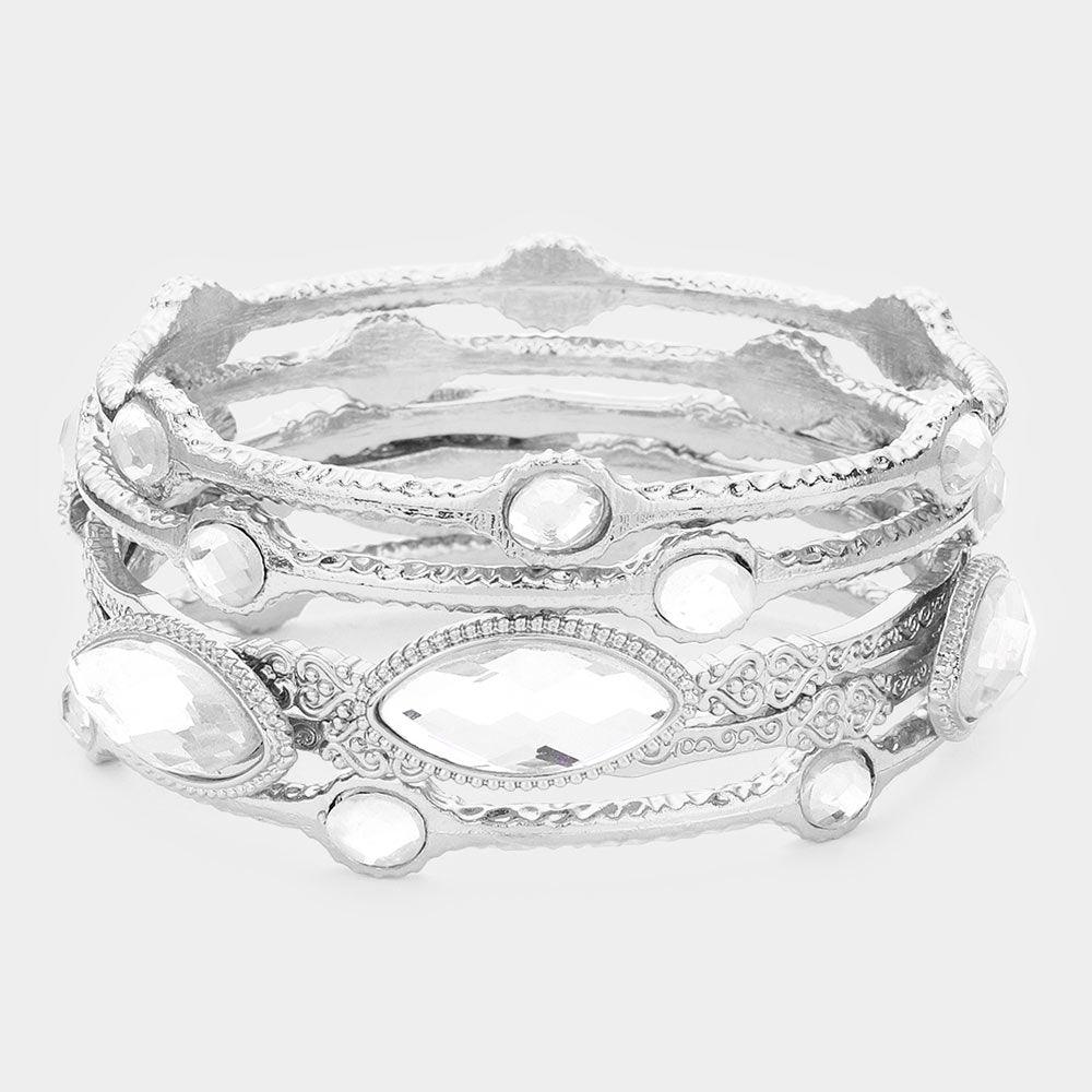 Silver 5PCS  Marquise crystal rhinestone stack evening bracelet