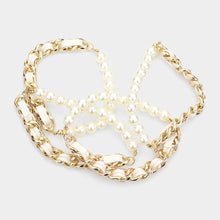 Load image into Gallery viewer, White 4PCS  Faux Leather Braided Pearl Beaded Multi Layered Bracelets
