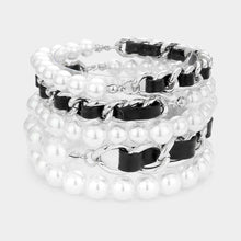 Load image into Gallery viewer, Black 5PCS  Faux Leather Braided Pearl Beaded Multi Layered Bracelets
