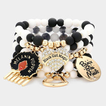 Load image into Gallery viewer, Black 5PCS  Black Girl Magic Various Charm Multi Layered Stretchable Bracelets
