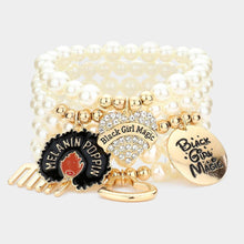 Load image into Gallery viewer, Gold 5PCS  Black Girl Magic Various Charm Multi Layered Stretchable Bracelets
