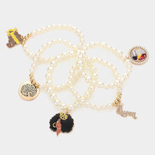 Load image into Gallery viewer, Cream 5PCS - Queen Message Afro Girl Charm Pearl Stretch Bracelets
