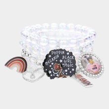 Load image into Gallery viewer, 5PCS  Black Girl Magic Message Afro Girl Rainbow Heart Charm Beaded Stretch Bracelets

