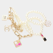 Load image into Gallery viewer, Cream 5PCS - Flower Lipstick Perfume Charm Pearl Stretch Bracelets
