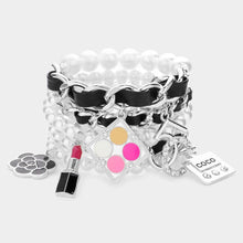 Load image into Gallery viewer, White 5PCS  Flower Lipstick Perfume Charm Pearl Stretch Bracelets
