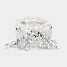 Load image into Gallery viewer, White 5PCS - Metal Elephant Charm Pearl Faceted Beaded Stretch Bracelets
