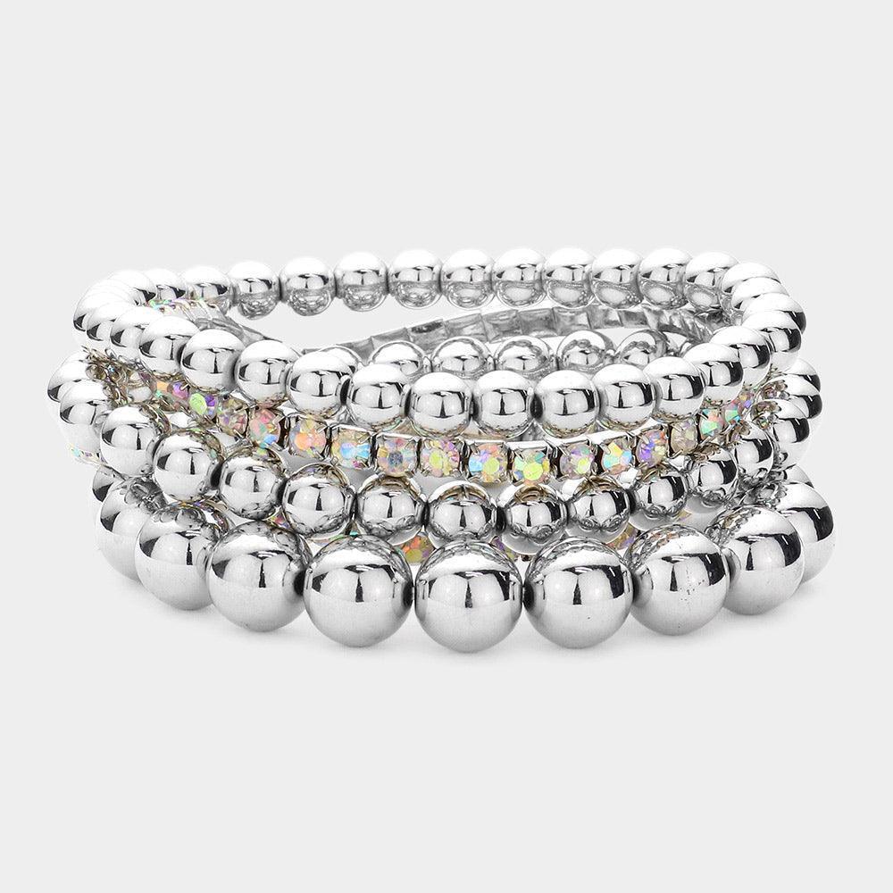 5PCS - Metal Ball Stone Cluster Stretch Multi Layered Bracelets - Jewelry Store by Erik Rayo