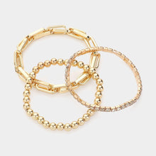 Load image into Gallery viewer, Gold 3PCS  Metal Ball Link Stone Cluster Chain Stretch Multi Layered Bracelets
