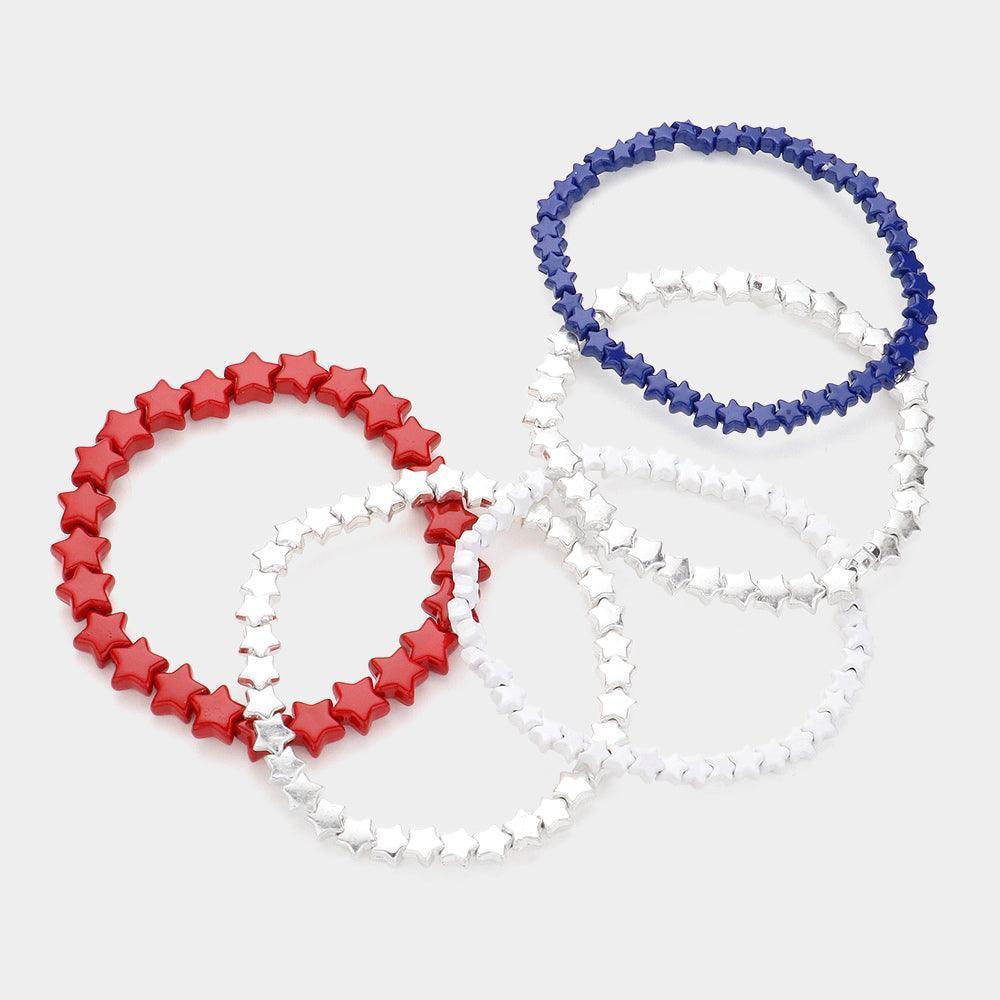 Silver 5PCS American USA Flag Star Beaded Multi Layered Bracelets - Jewelry Store by Erik Rayo