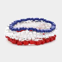 Load image into Gallery viewer, Silver 5PCS  American USA Flag Star Beaded Multi Layered Bracelets
