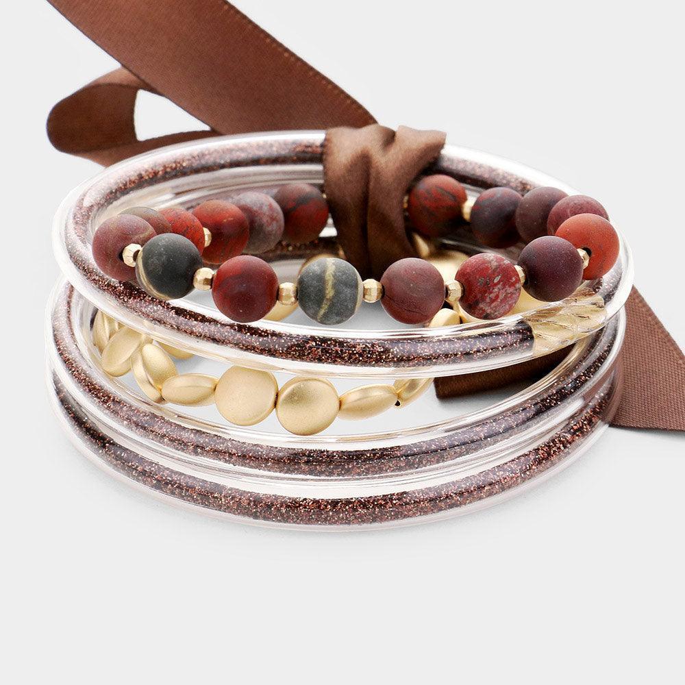 5PCS Glitter Jelly Tube Semi Precious Ball Layered Bracelet - Jewelry Store by Erik Rayo