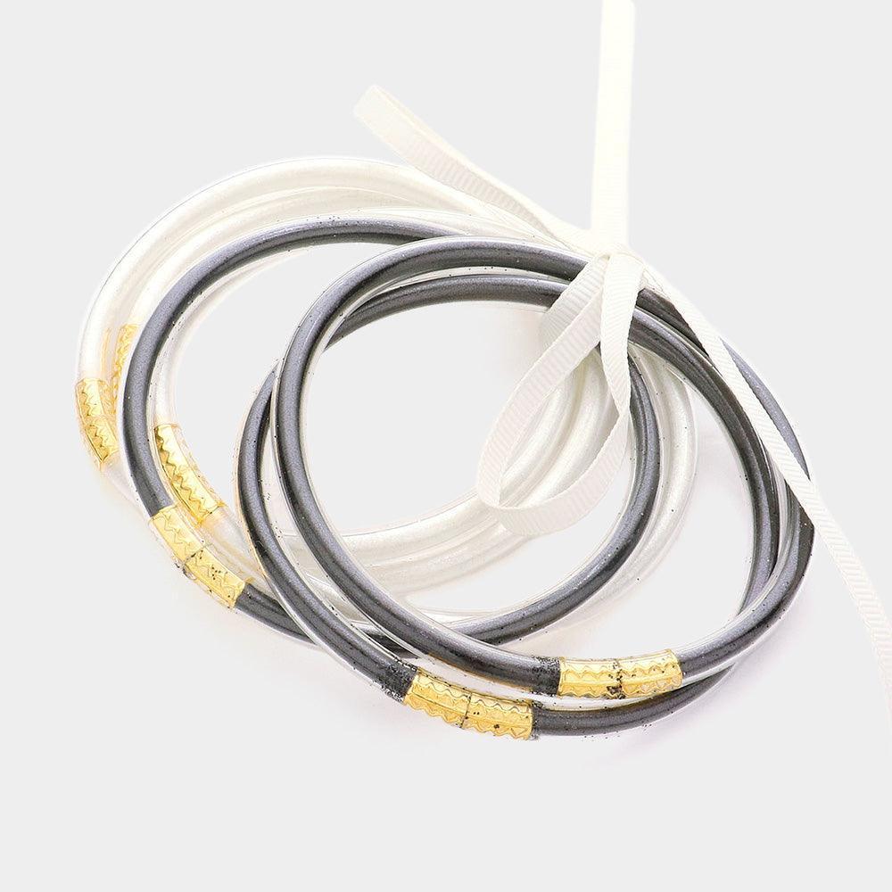 White 6PCS Glitter Jelly Tube Bangle Bracelets - Jewelry Store by Erik Rayo