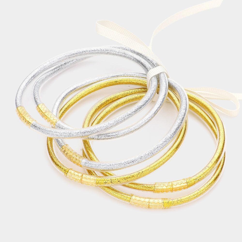 Silver 6PCS Glitter Jelly Tube Bangle Bracelets - Jewelry Store by Erik Rayo