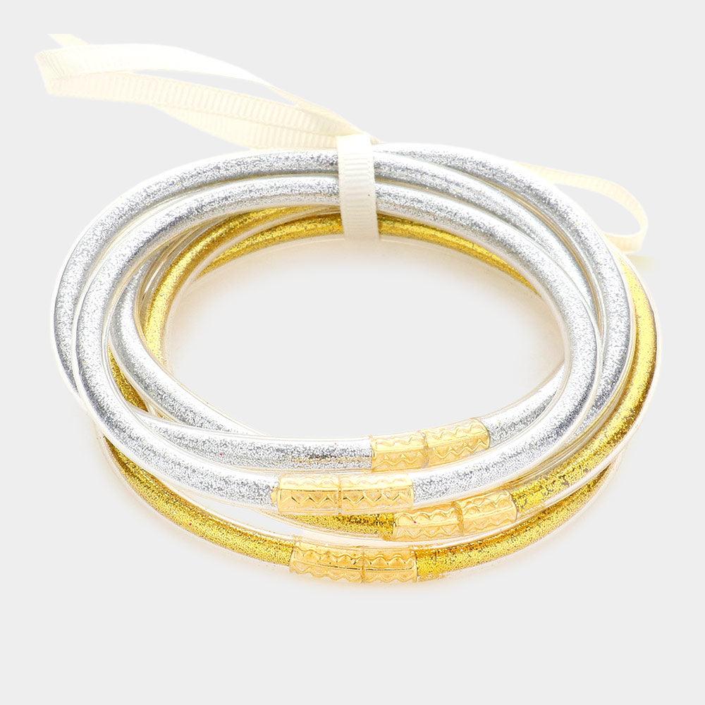 Silver 6PCS  Glitter Jelly Tube Bangle Bracelets