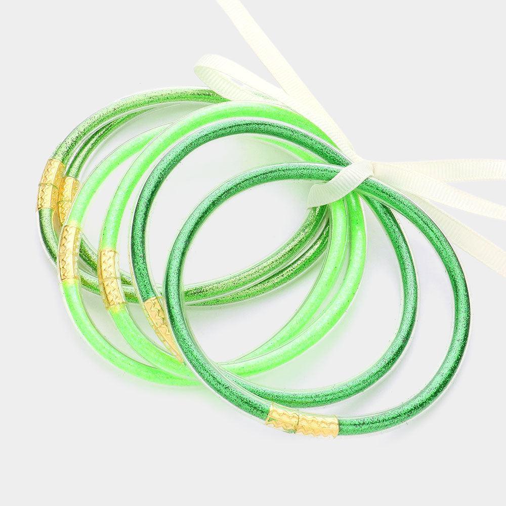 Green 6PCS - Glitter Jelly Tube Bangle Bracelets - Jewelry Store by Erik Rayo