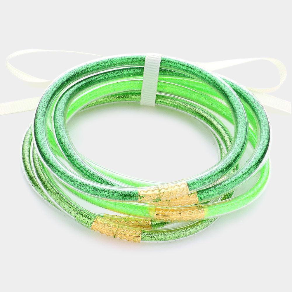Green 6PCS - Glitter Jelly Tube Bangle Bracelets - Jewelry Store by Erik Rayo