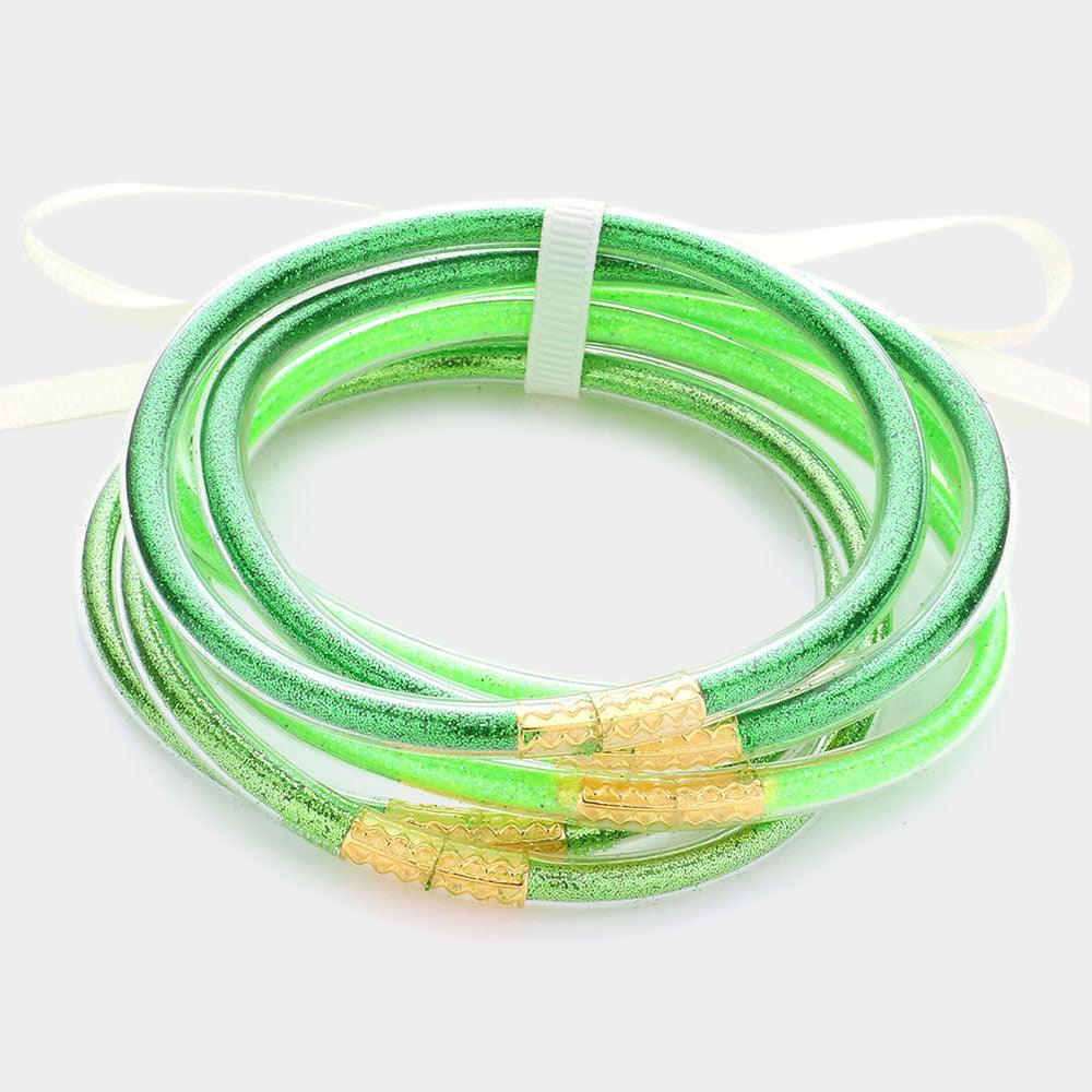 Green 6PCS - Glitter Jelly Tube Bangle Bracelets