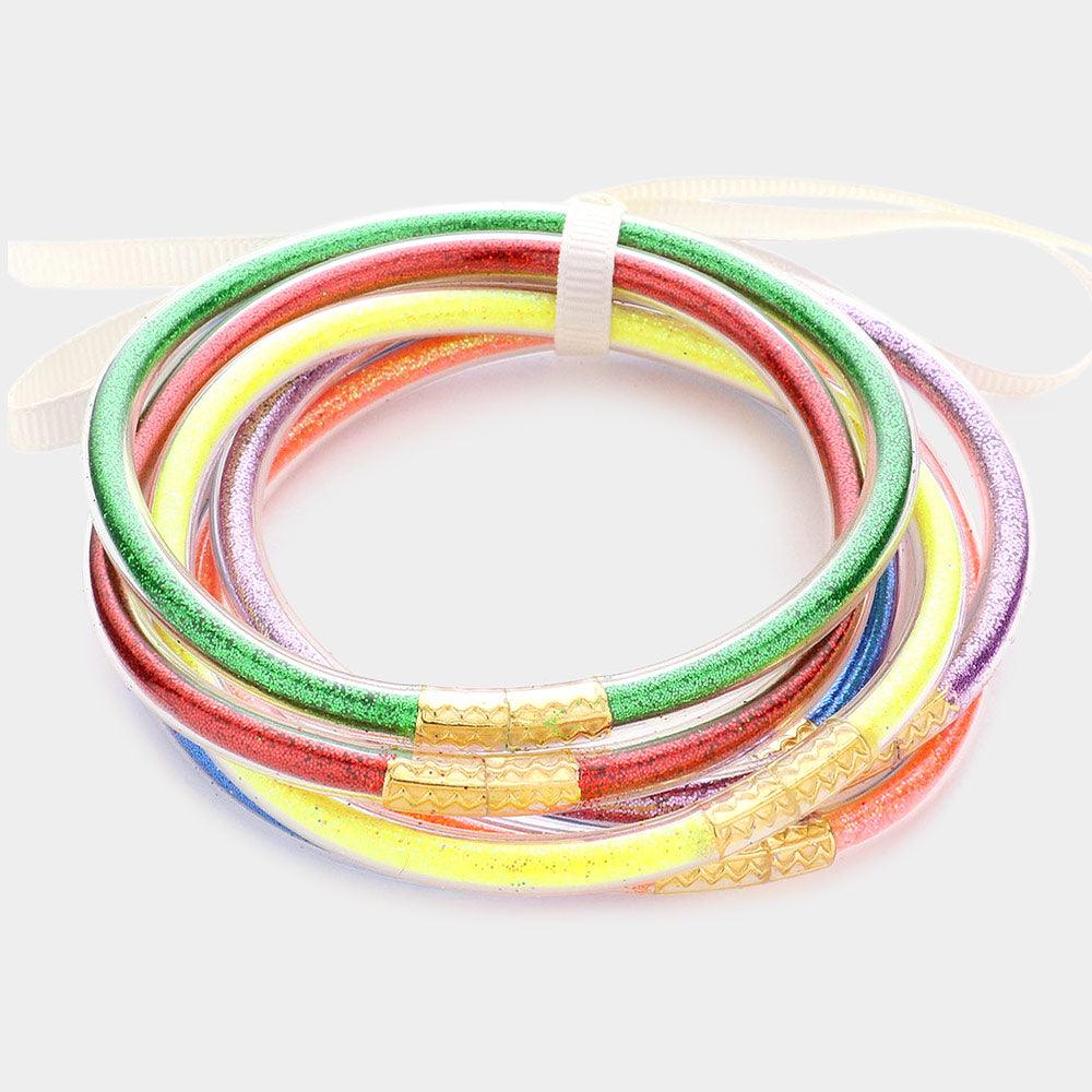 6PCS - Glitter Jelly Tube Bangle Bracelets