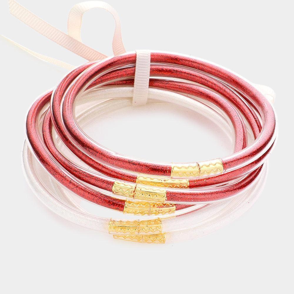 White 6PCS - Glitter Jelly Tube Bangle Bracelets - Jewelry Store by Erik Rayo