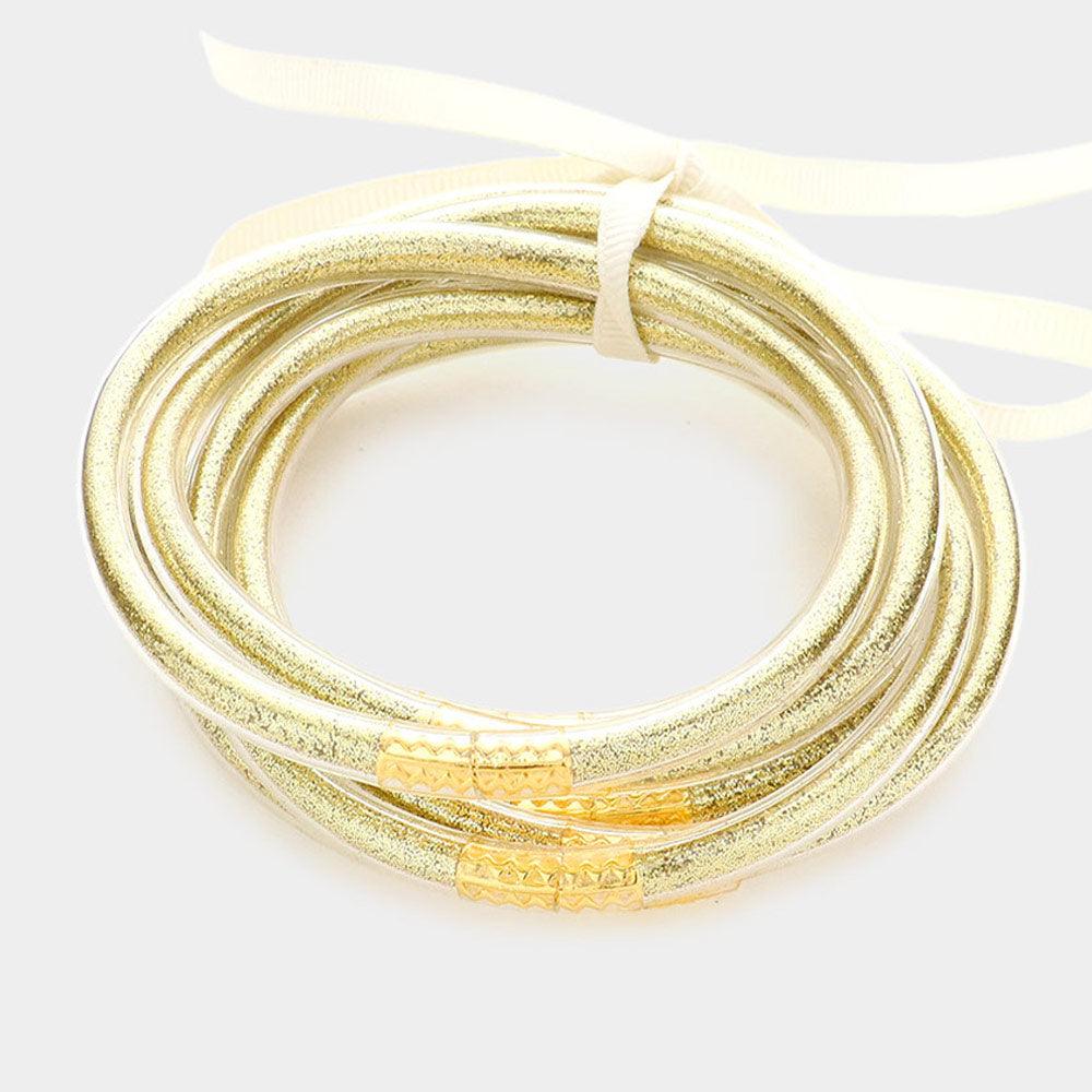 Gold 7PCS  Glitter Jelly Tube Bangle Bracelets