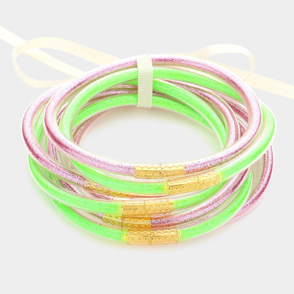 Pink 7PCS - Glitter Jelly Tube Bangle Bracelets