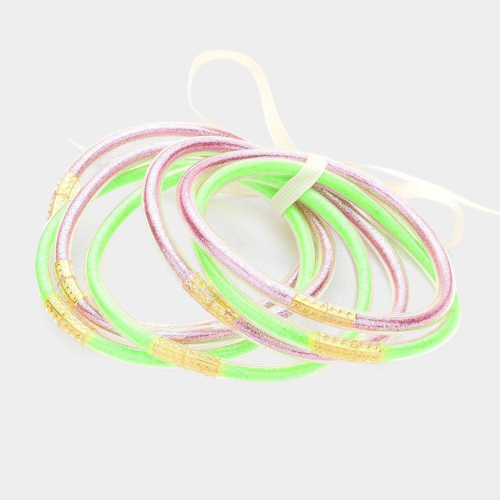 Pink 7PCS - Glitter Jelly Tube Bangle Bracelets - Jewelry Store by Erik Rayo