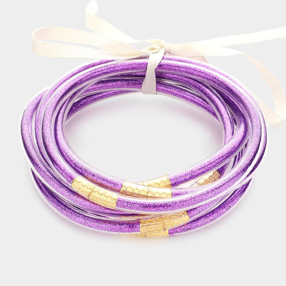 Purple 7PCS - Glitter Jelly Tube Bangle Bracelets