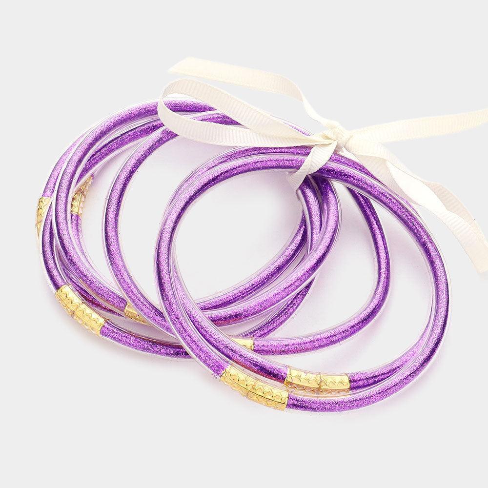 Purple 7PCS - Glitter Jelly Tube Bangle Bracelets - Jewelry Store by Erik Rayo