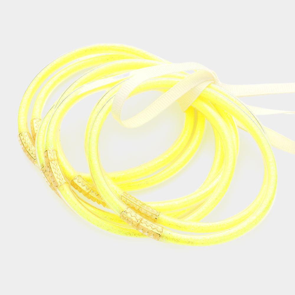 Yellow 7PCS - Glitter Jelly Tube Bangle Bracelets - Jewelry Store by Erik Rayo