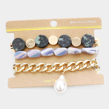 Load image into Gallery viewer, Gold 3PCS  Semi Precious Stone Multi Bead Pearl Charm Layered Bracelets
