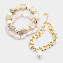 Load image into Gallery viewer, Gold 3PCS  Semi Precious Stone Multi Bead Pearl Charm Layered Bracelets
