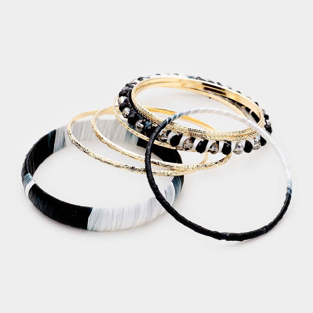Gold 8PCS Woven Straw Wrapped Bead Metal Layered Bracelets - Jewelry Store by Erik Rayo