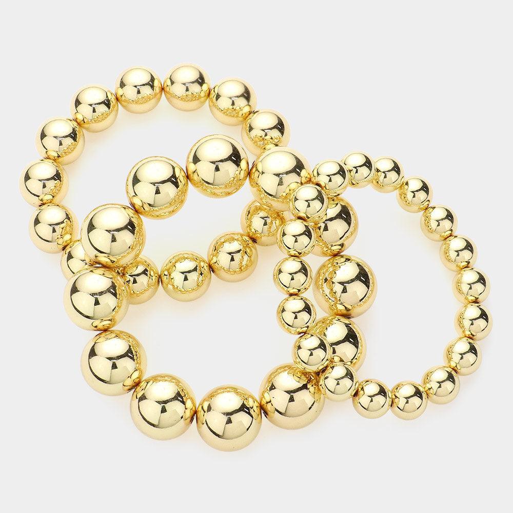 Gold 3PCS Metal Ball Stretch Multi Layered Bracelets - Jewelry Store by Erik Rayo