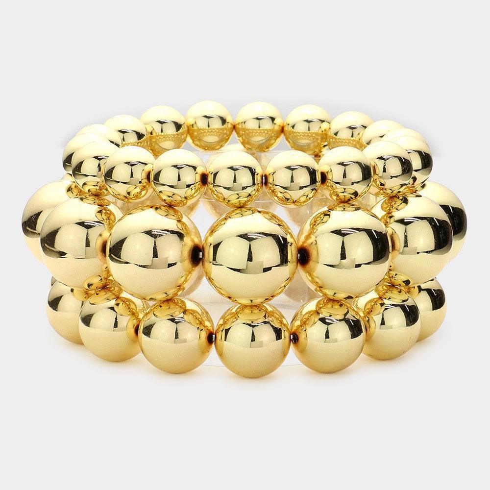 Gold 3PCS Metal Ball Stretch Multi Layered Bracelets - Jewelry Store by Erik Rayo