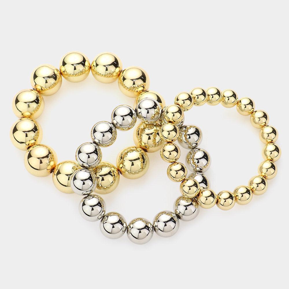 Two Tone 3PCS - Metal Ball Stretch Multi Layered Bracelets - Jewelry Store by Erik Rayo